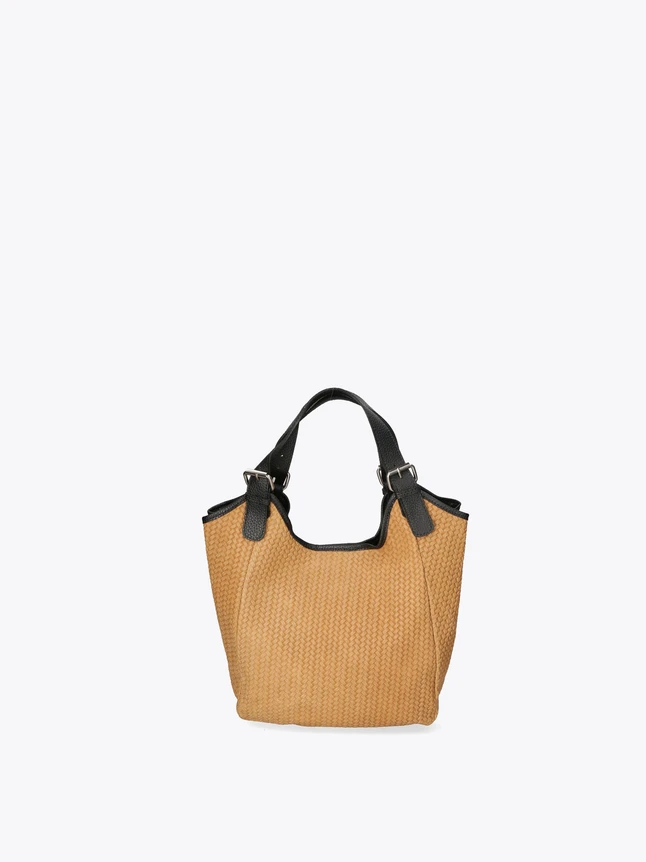 Casual Woven Leather Tote Bag with Top Handles for Everyday Use
