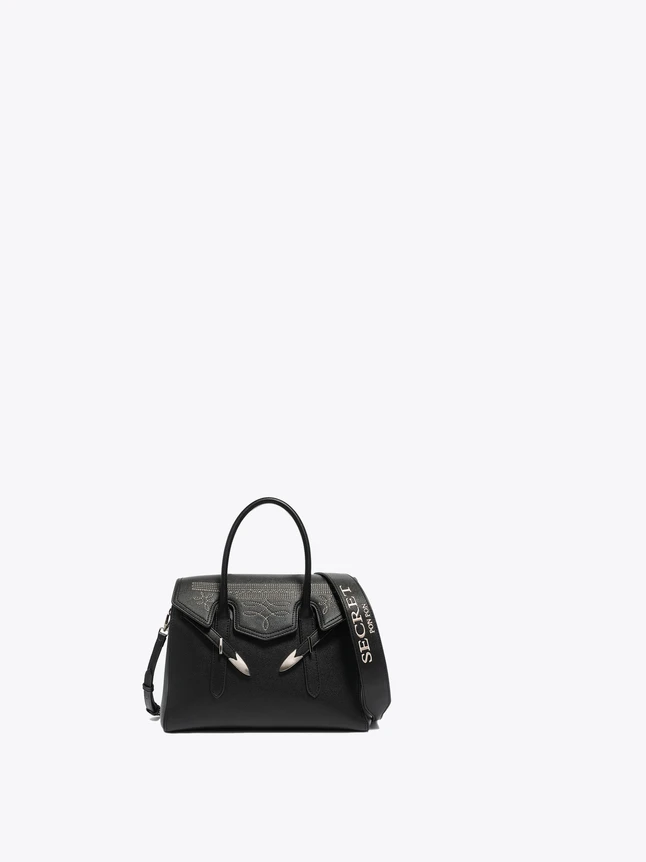 Elegant Grained Leather Top Handle Bag With Distinctive Hardware And Logo Web Strap