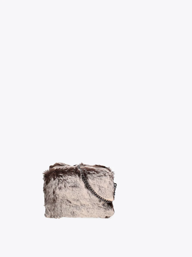 Faux Fur Chic Crossbody Bag with Chain Shoulder Strap for Evening Out