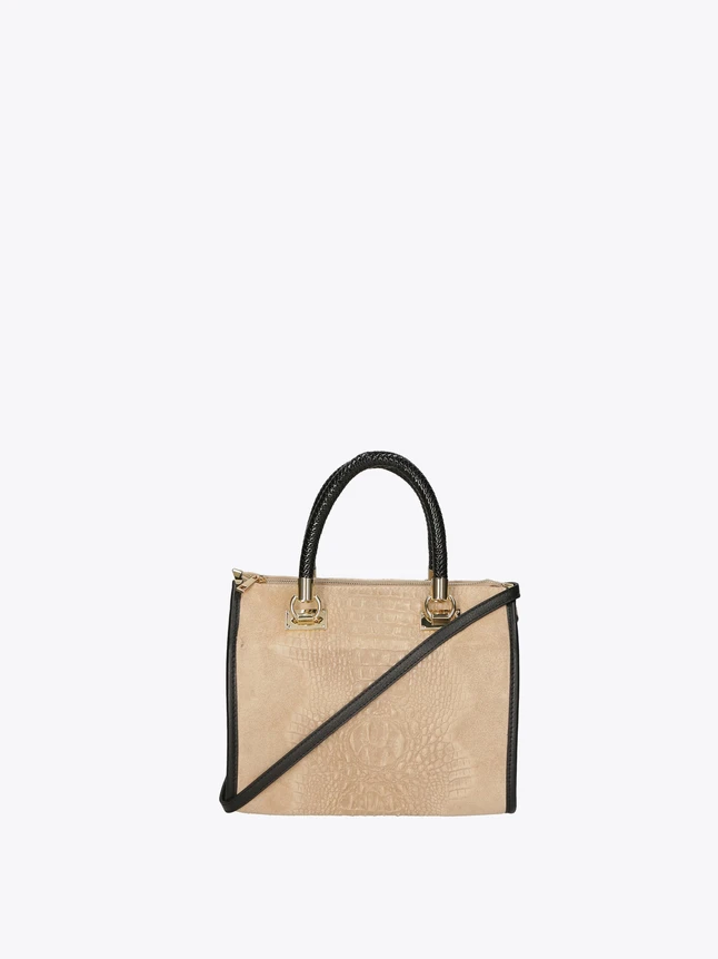 Textured Leather Tote Bag with Top Handles And Crossbody Strap for Daily Use