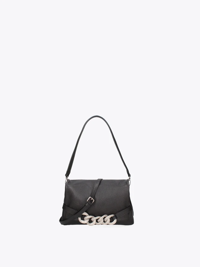 Leather Shoulder Bag with Chain Detail for Evening Out