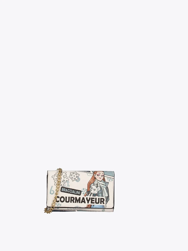 Braccialini Courmayeur Cartoon Print Canvas Wallet on Chain Clutch for Evening