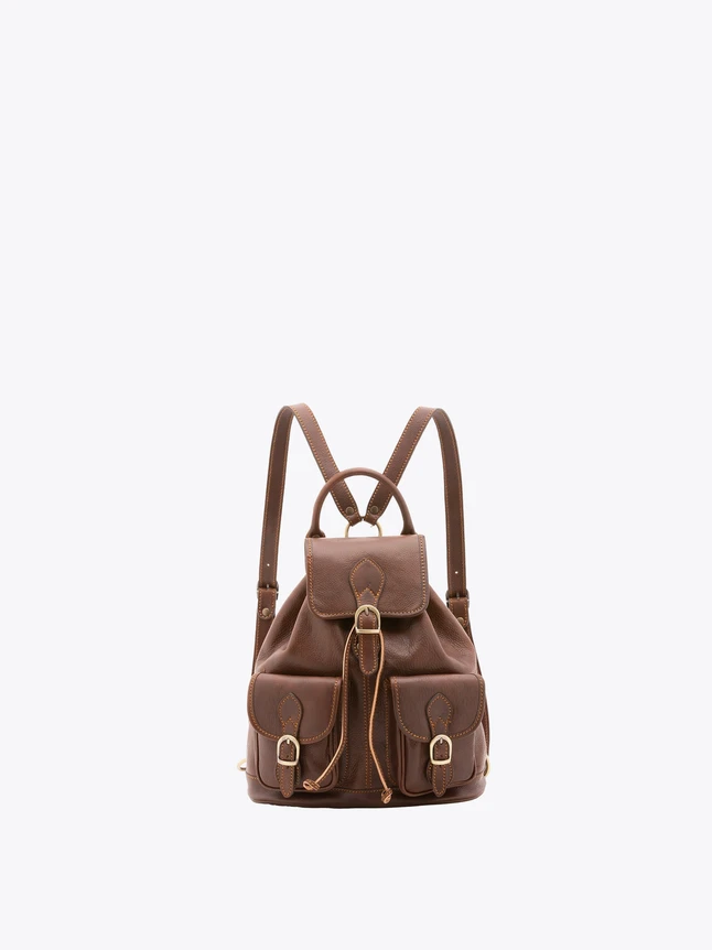 Classic Leather Backpacks for School with Front Buckle Pockets