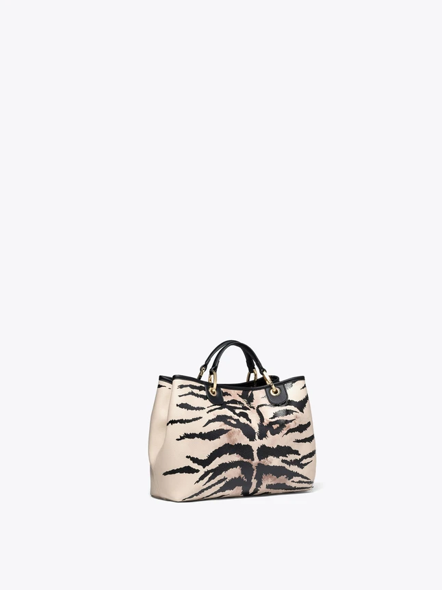 Luxe Tiger Print Leather Top Handle Tote Bag For Elegant Daily Style