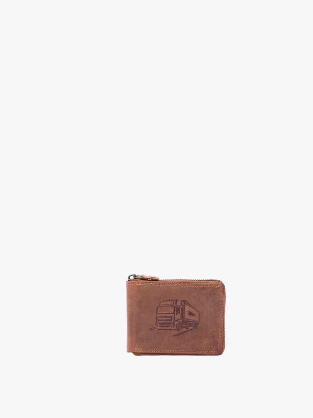 Leather Wallet Compact Embossed Vehicle Motif Everyday Use