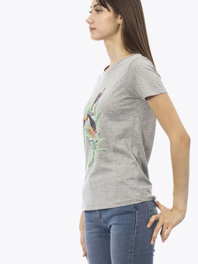 Cotton Graphic Tee with Tropical Bird Print for Everyday Wear