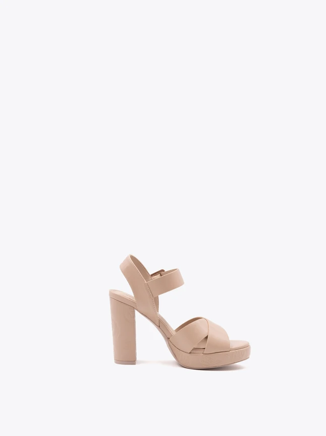 Leather Platform Sandals with Ankle Strap Block Heel for Evening Wear