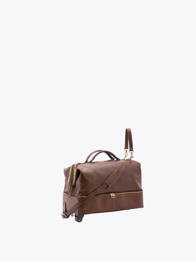 Leather Rolling Duffel Bag with Top Handles for Travel And Weekend Trips