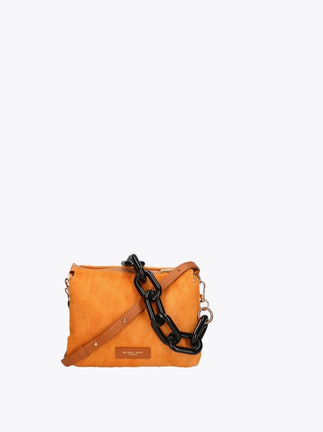 Mini Crossbody Satchel with Chain Strap And Suede Accent