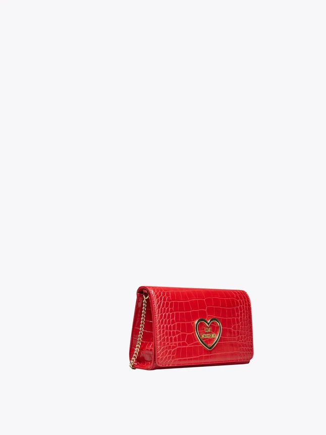 Crocodile Embossed Leather Crossbody Bag Heart Lock