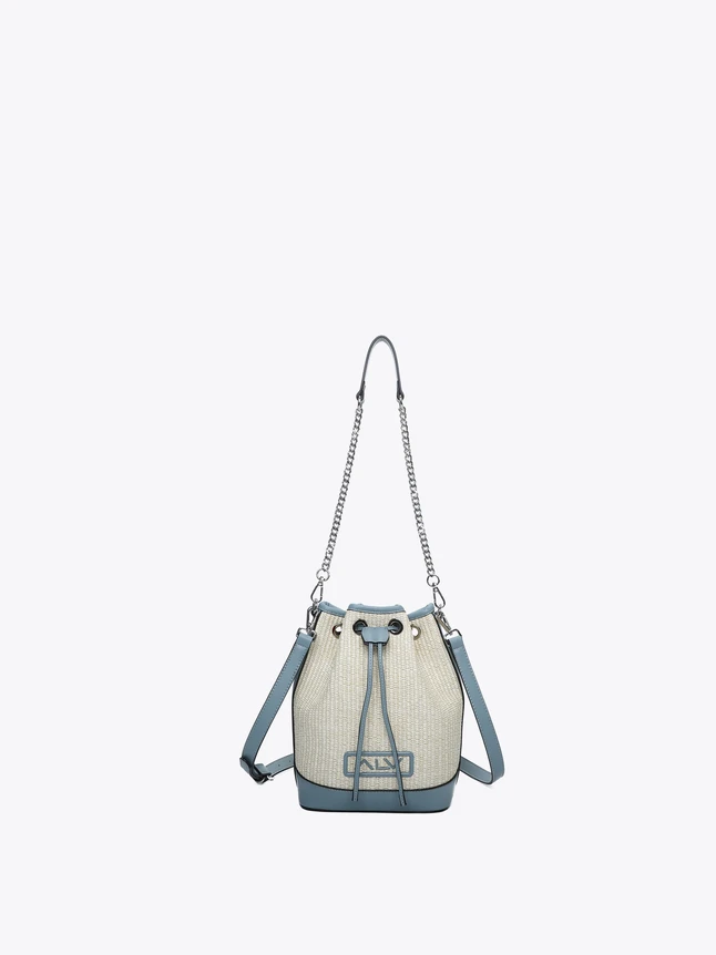 Woven Straw Bucket Bag with Chain Shoulder Strap Everyday Use