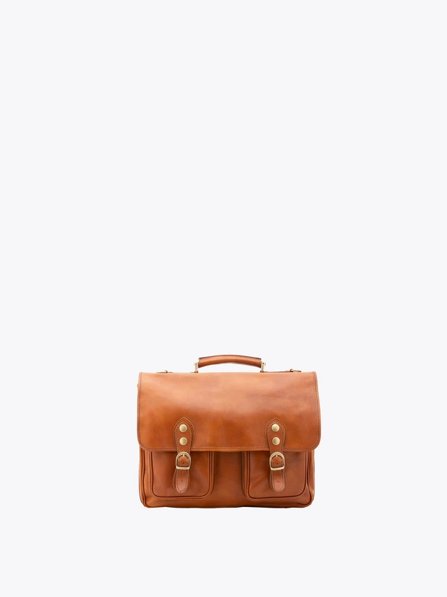 Leather Satchel Bag for Office Use Featuring Flap Buckle Straps
