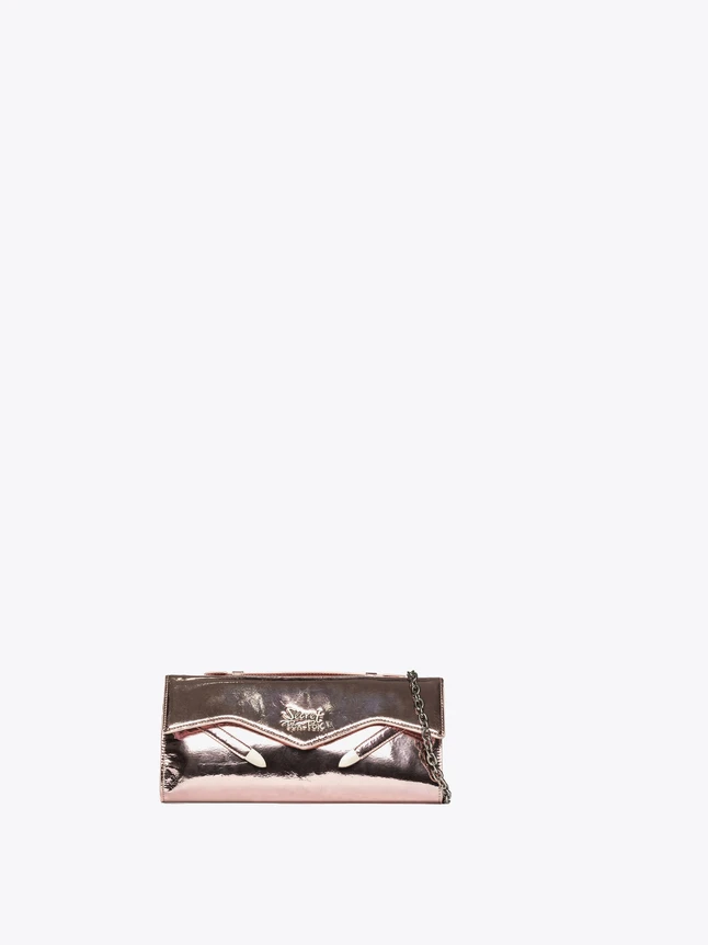 Edgy Metallic Faux Leather Evening Clutch Bag with Eye Motif And Chain
