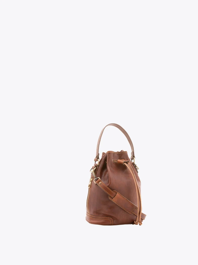 Leather Bucket Bag with Top Handle And Detachable Shoulder Strap Everyday Use