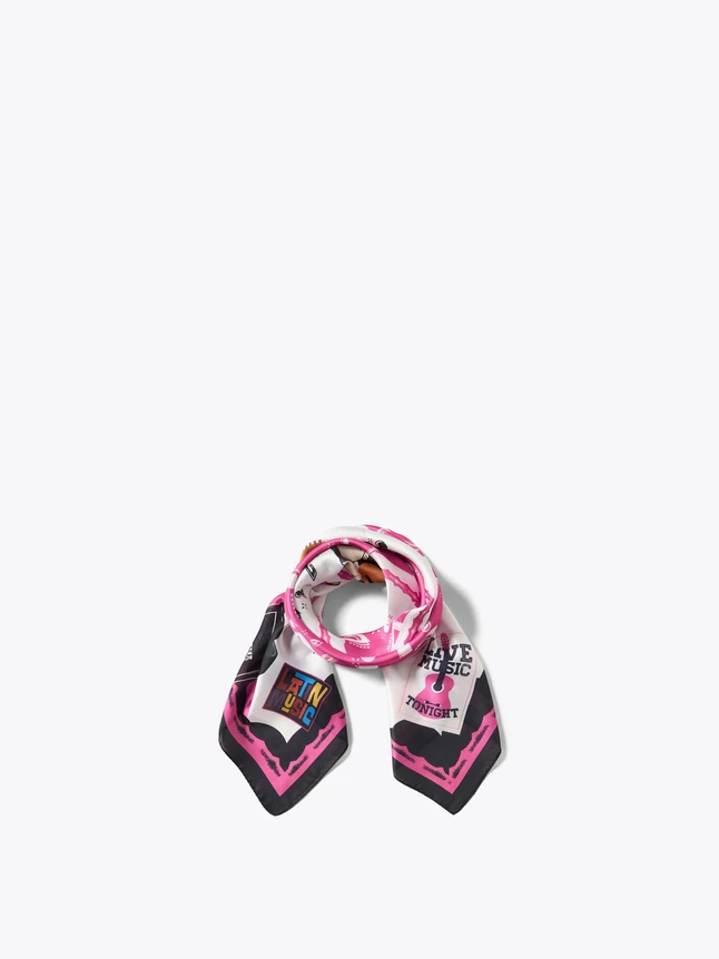 Vibrant Music Inspired Silk Foulard Square Scarf Womens Fashion Accessory