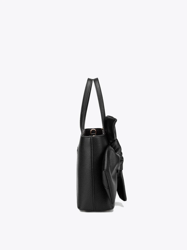 Elegant Pebble Leather Handbag Unique Knot Accent Day Carryall