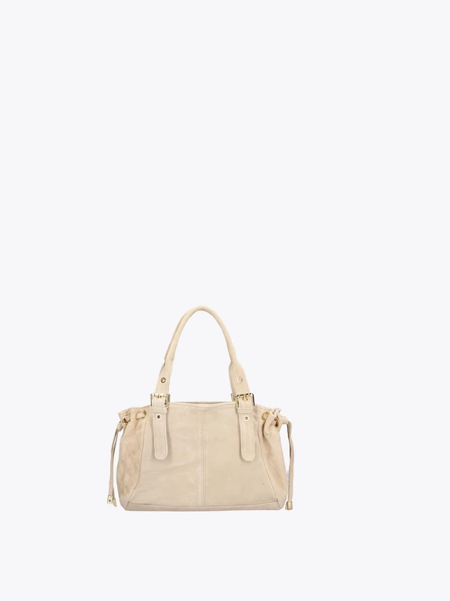 Supple Faux Suede Drawstring Handbag With Buckle Details For Versatile Style