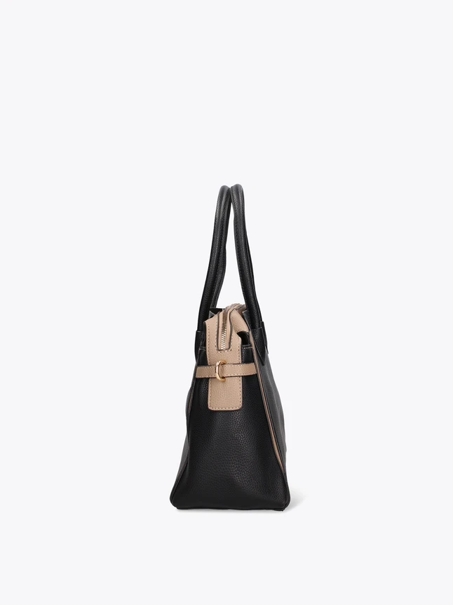 Elegant Leather Shopper Bag With Dual Tones And Detachable Shoulder Strap
