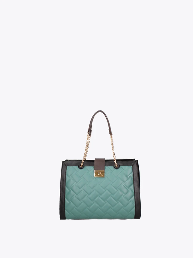 Quilted Leather Tote Bag with Chain Strap Lock Clasp for Everyday Use