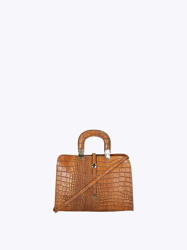 Leather Crocodile Embossed Satchel Bag with Top Handle Crossbody Strap for Work