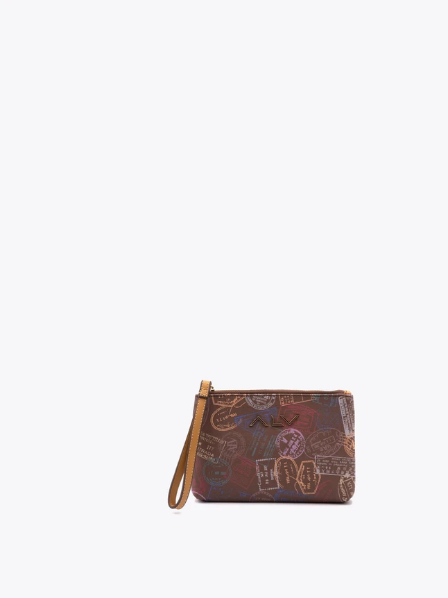Travel Stamp Print Canvas Wristlet Clutch for Everyday Use