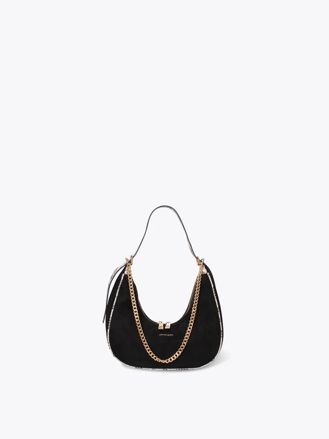 Luxe Half Moon Shoulder Bag With Statement Chain And Soft Textured Design