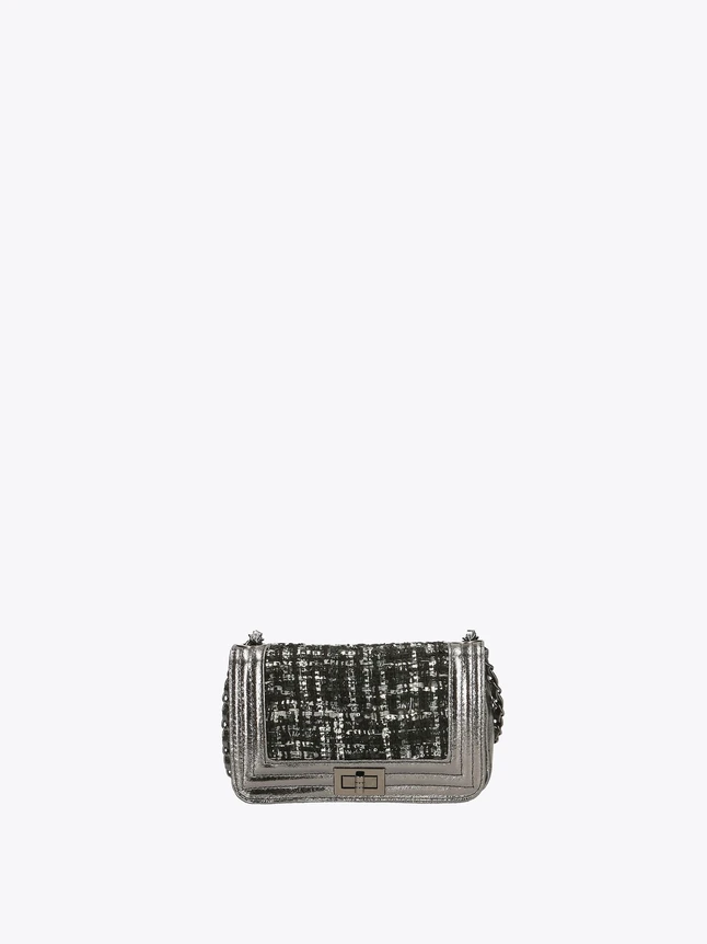 Woven Straw Panel Leather Trim Mini Crossbody Bag Chain Strap for Evening Outings
