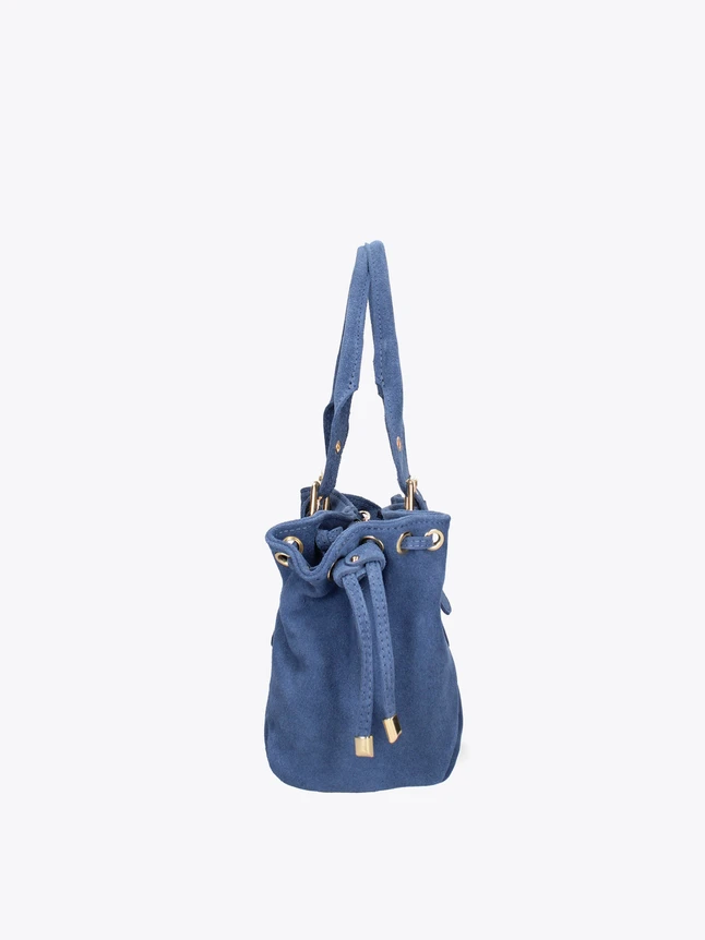 Supple Faux Suede Drawstring Handbag With Buckle Details For Versatile Style