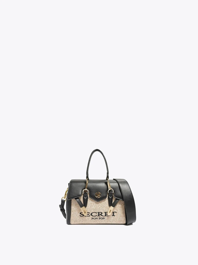 Luxury Leather Woven Panel Top Handle Crossbody Satchel Handbag