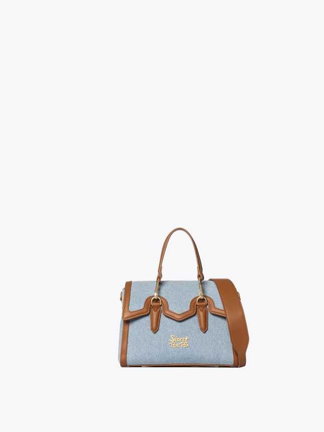 Chic Wavy Flap Top Handle Handbag with Textile And Leather Accents