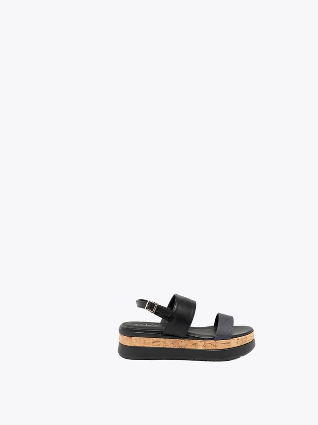 Premium Leather Platform Sandals with Cork Sole and Adjustable Ankle Strap