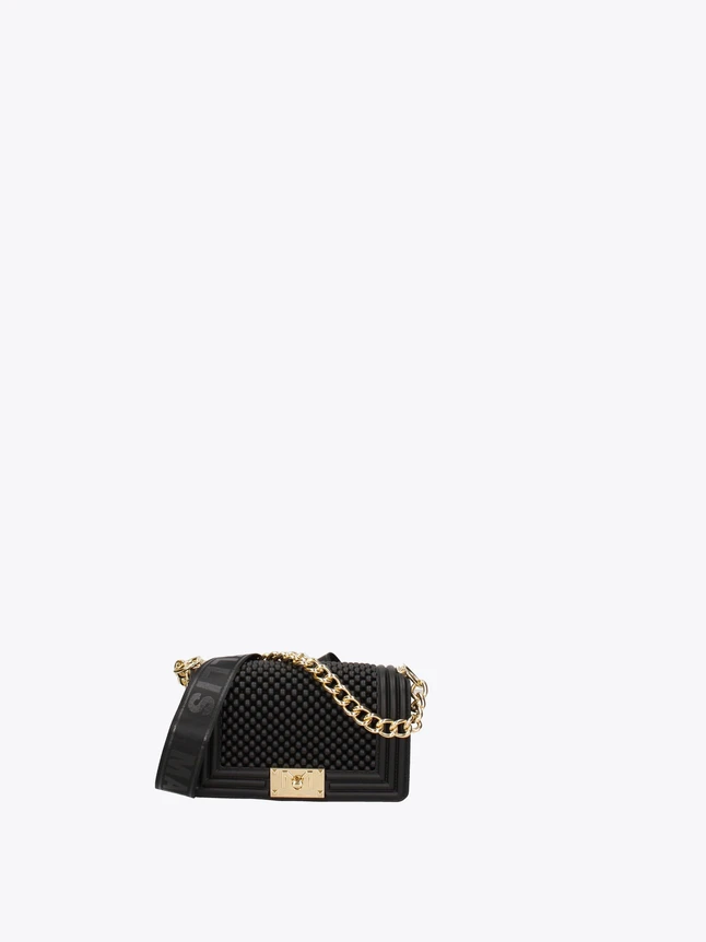 Chic Crossbody Bag Leather Chain Strap Grid Texture for Evening