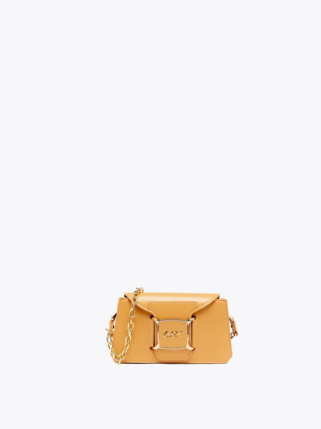 Elegant Leather Flap Crossbody Bag With Signature Clasp And Chain Strap