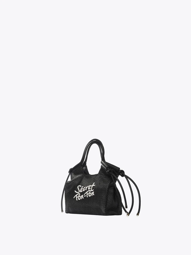 Chic Woven Raffia Handbag With Leather Trim And Drawstring Top Handles