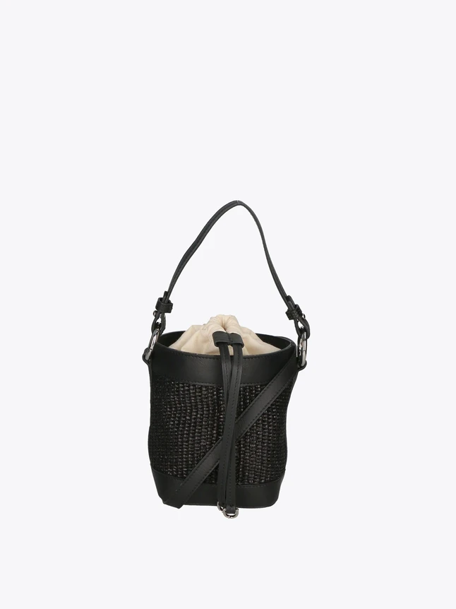 Woven Leather Casual Bucket Bag with Drawstring Closure for Daily Use