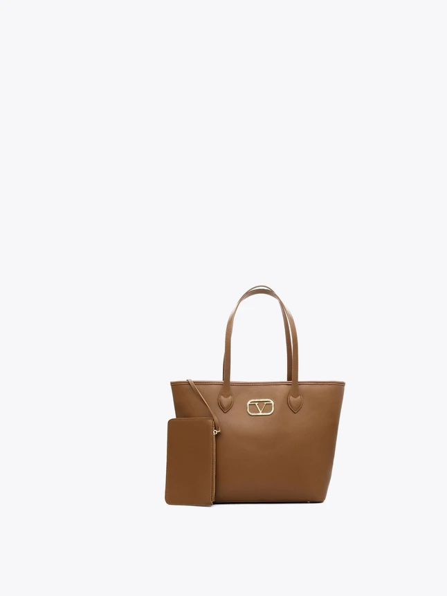 Minimalist Leather Tote Bag for Work And Everyday Use with Exterior Zip Pouch