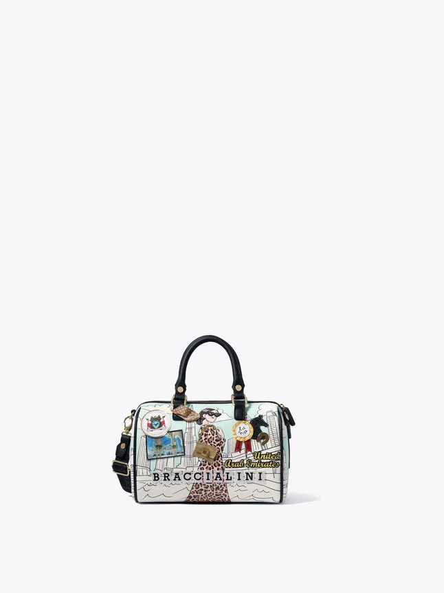 Braccialini Patchwork Leather Handbag with Cartoon Print for Everyday Use