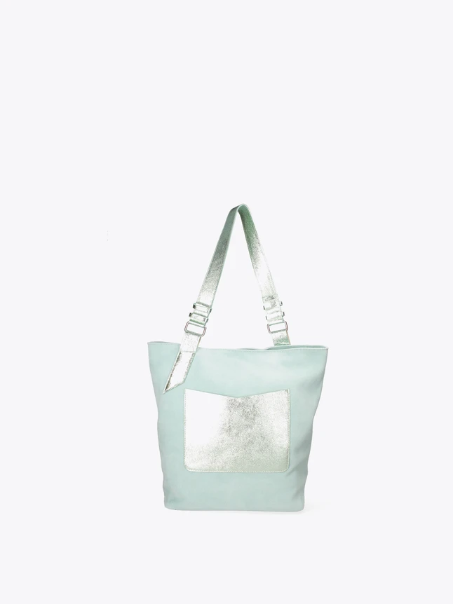 Casual Canvas Tote Bag with Metallic Front Pocket for Everyday Use
