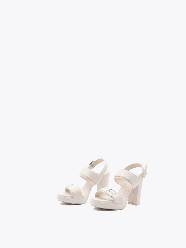 Leather Platform Strappy Sandals with Block Heel for Evening Wear