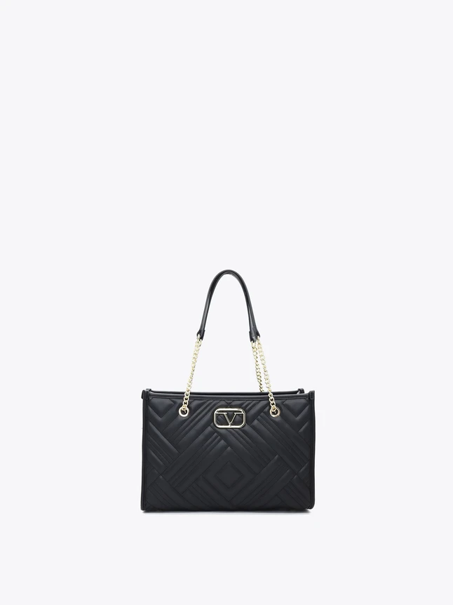 Quilted Leather Tote Bag with Chain Strap for Everyday Use
