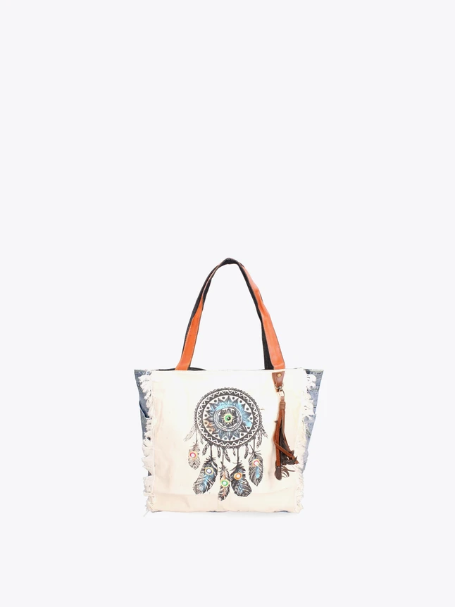 Boho Canvas Tote Bag Dreamcatcher Motif for Everyday Use
