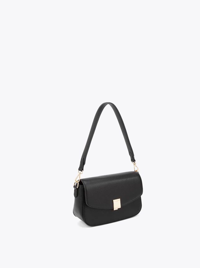 Sleek Modern Flap Shoulder Bag With Gold Hardware In Textured Leatherette For Daily Chic