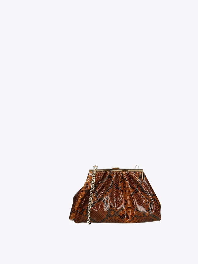Snakeskin Patent Leather Chain Strap Evening Clutch