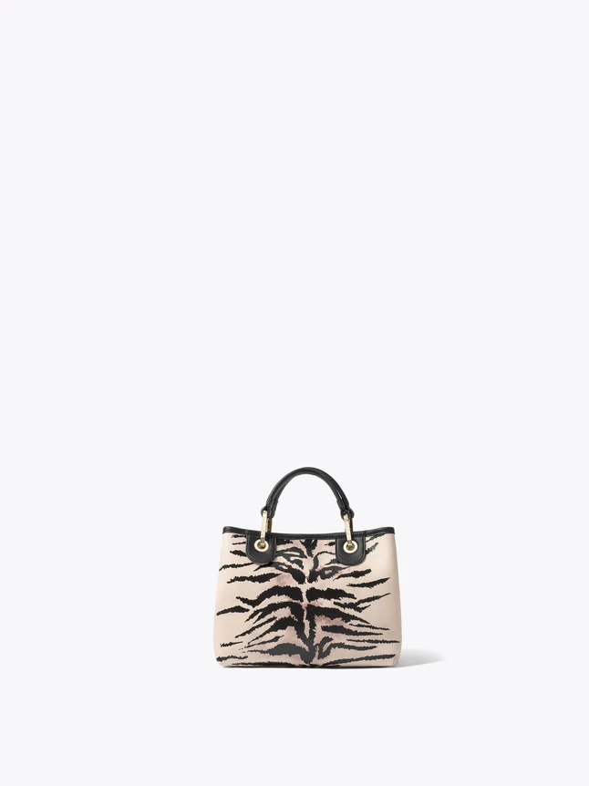 Chic Tiger Print Canvas Handbag with Fine Leather Trim for Elevated Style