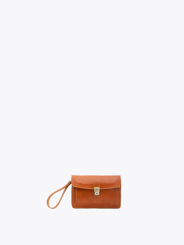 Leather Mini Satchel with Flap Lock Wrist Strap for Everyday Use