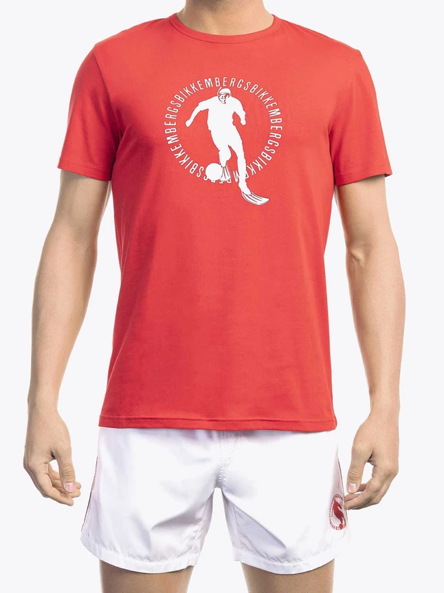 Cotton Graphic Tee Soccer Player Circle Logo for Casual Wear