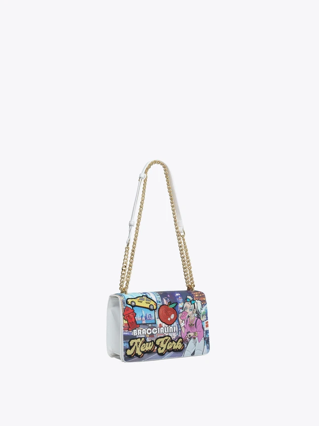 Vibrant Graphic Print Leather Crossbody Bag with Chain Strap for City Chic