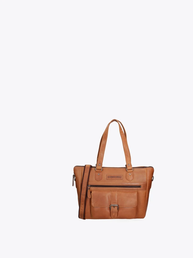 Leather Satchel Handbag with Front Pocket Buckle Strap for Daily Use