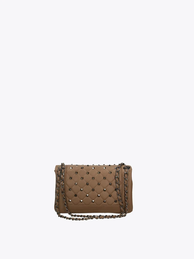 Quilted Leather Chain Strap Shoulder Bag with Studded Detailing for Evening