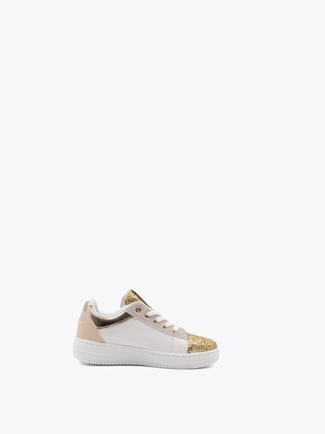 Glitter Toe Cap Leather Sneaker for Everyday Casual Wear